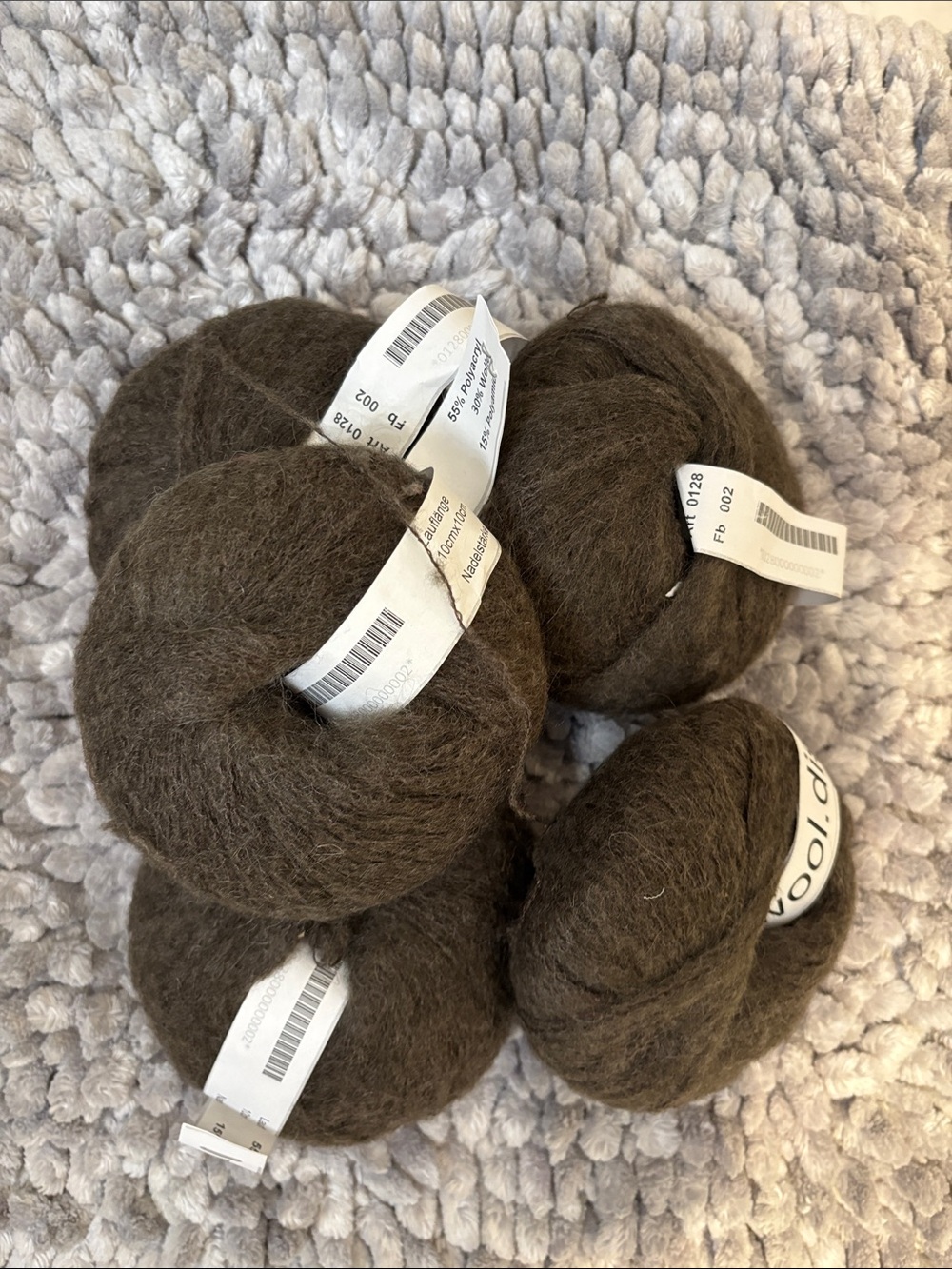 Wool blend Yarn- 25g each 5 balls in Soft Natural Brown